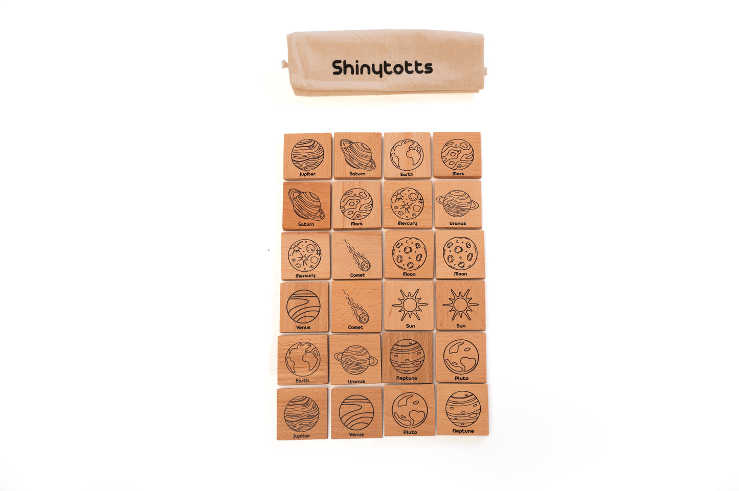 3 in 1 Wooden Domino & Memory Matching Game (Planet & Animal)