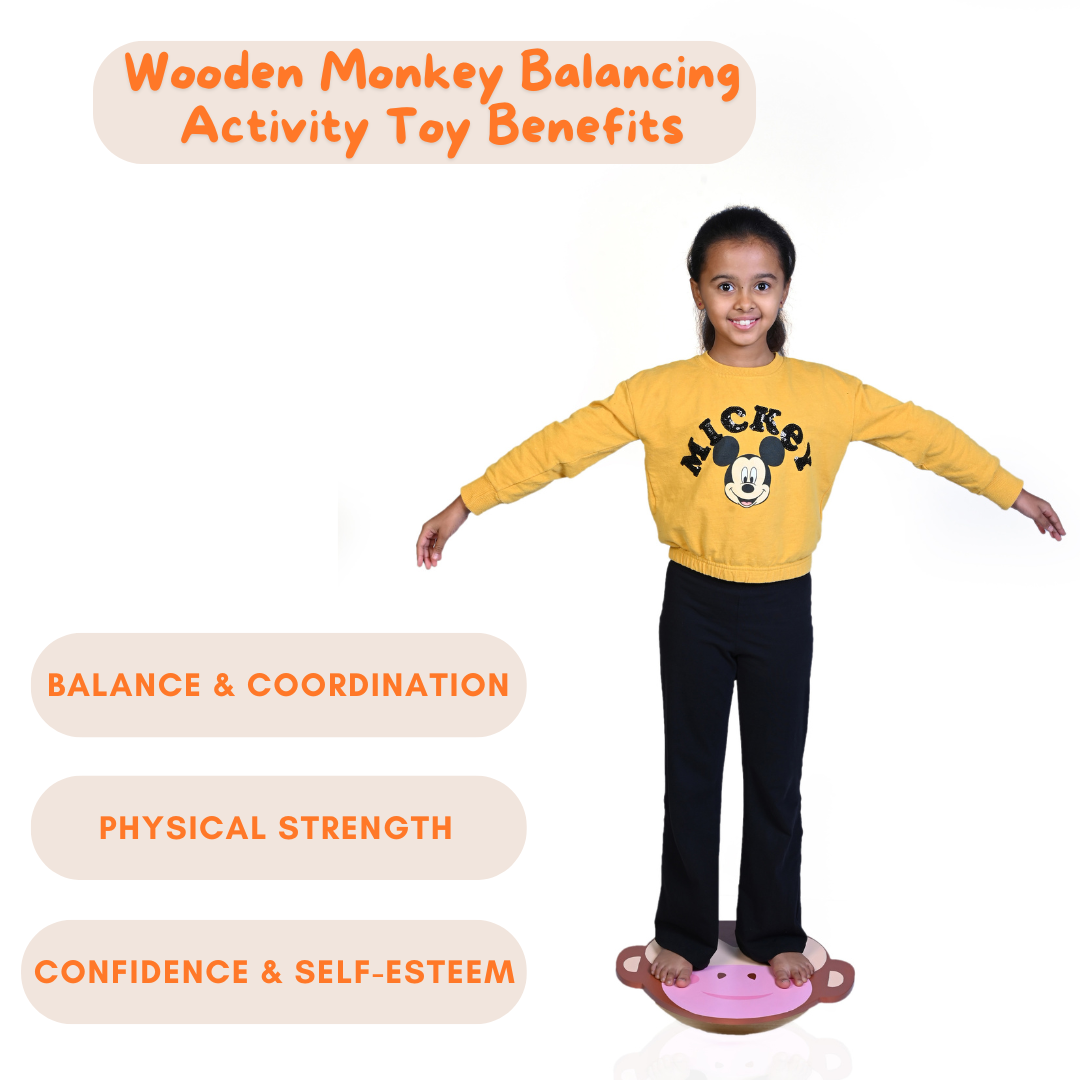 Wooden Monkey Balancing Activity Toy - Builds Confidence & Strengthens Muscles